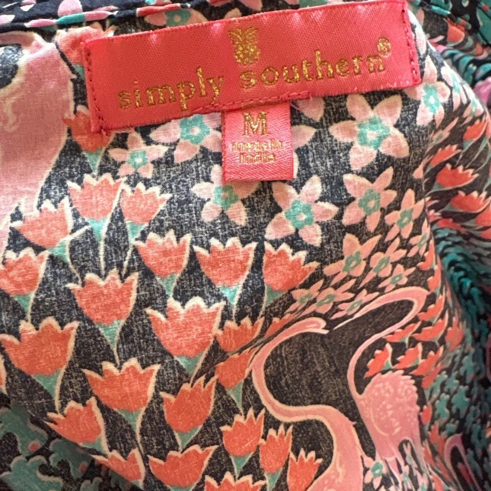 Simply Southern Dress Women Pink‎ Teal Flamingo Floral Drop Waist Boho SIZE M - Picture 6 of 7